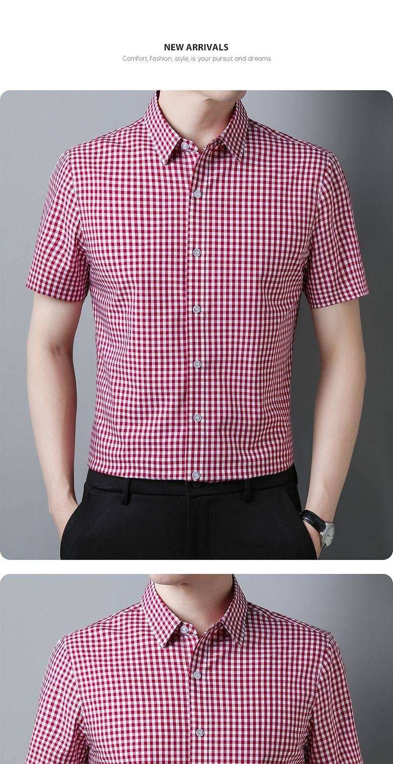 Áo Sơ Mi Nam Tay Ngắn Cotton Họa Tiết Caro Thời Trang Màu Xanh, Đỏ, Đen chi tiết 7