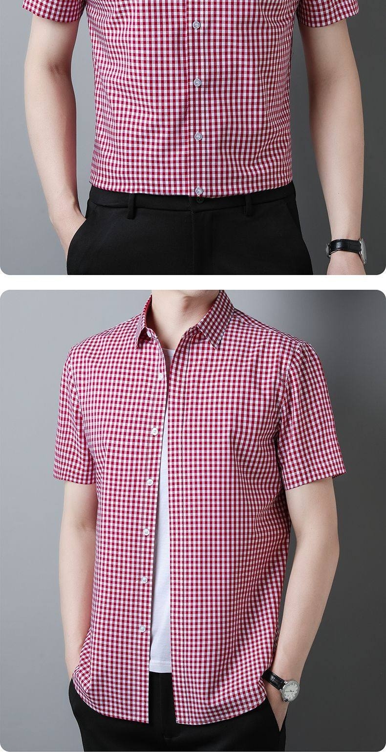 Áo Sơ Mi Nam Tay Ngắn Cotton Họa Tiết Caro Thời Trang Màu Xanh, Đỏ, Đen chi tiết 8