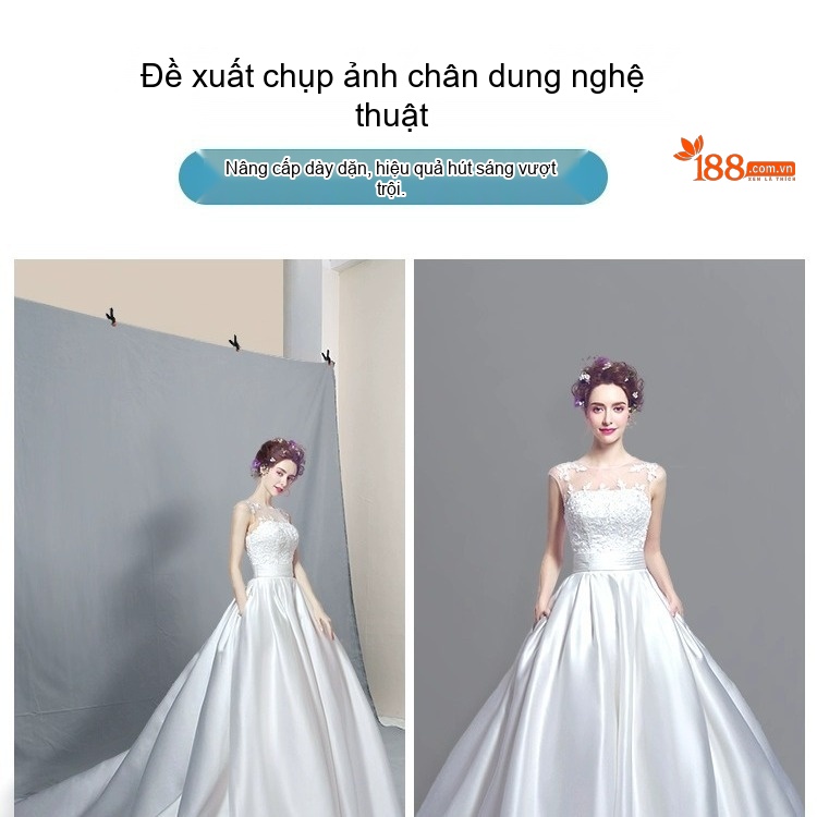Váy Dạ Hội Nữ Dáng Dài Satin Cổ Điển Màu Trắng chi tiết 5