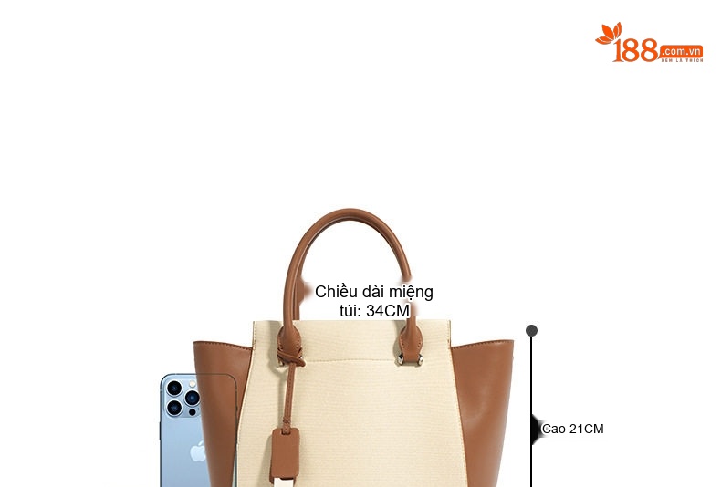 Túi Tote Nữ Da Bò Vải Canvas Lớn Đựng Vừa A4 Công Sở Đi Làm Màu Nâu, Kem, Xanh chi tiết 9