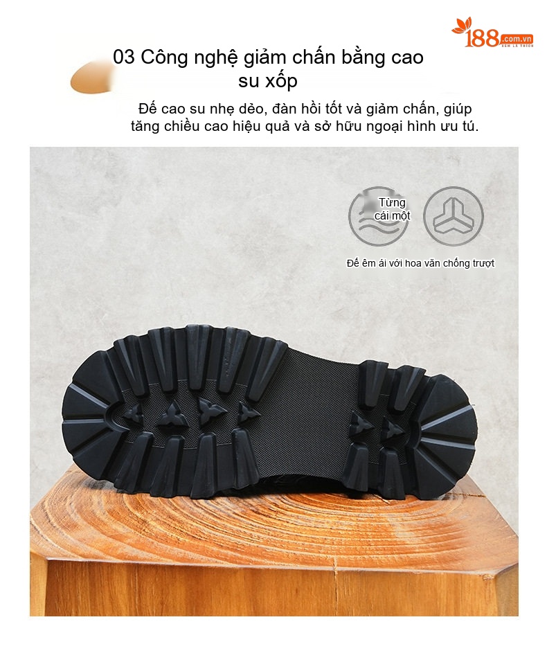Giày Boot Martin Nam Da Bò Thủ Công Tăng Chiều Cao 4.5cm Đế Dày Phong Cách Anh Quốc Màu Đen chi tiết 10