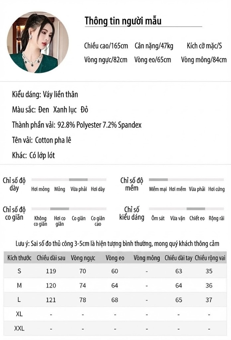 Váy Đầm Dự Tiệc Dáng Ôm Thiết Kế Cổ chữ V Tay Dài Xẻ Tà Màu Đỏ, Đen, Xanh chi tiết 2