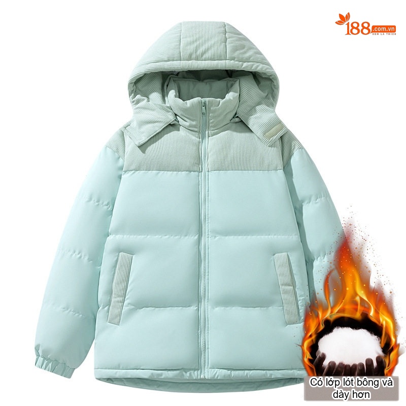 Áo Khoác Bông Nam Cotton Lông Cừu Dáng Rộng Màu Hồng, Đen, Nâu, Xanh Lá...