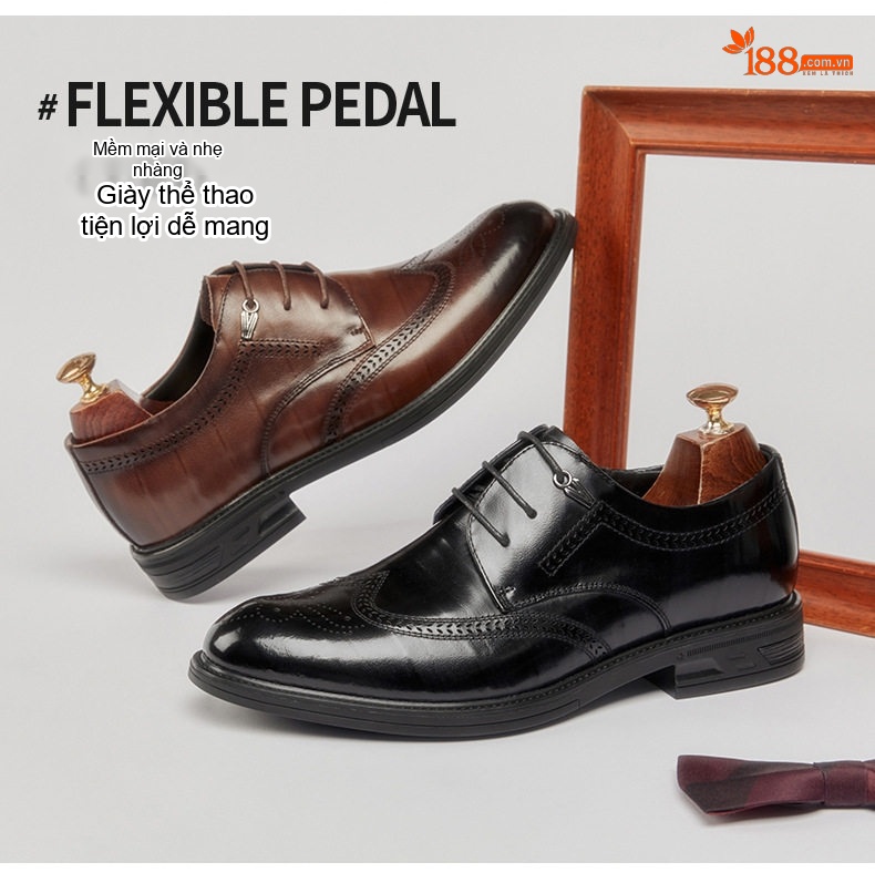 Giày Tây Brogue Nam Da Bóng Chiều Cao Đế Khoảng 3cm Màu Đen, Nâu chi tiết 2