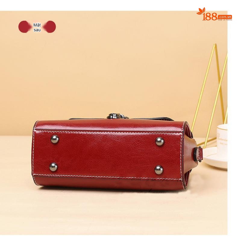 Túi Đeo Vai Nữ Da Thật Thiết Kế Nắp Gập Đeo Chéo Phong Cách Hàn Quốc Màu Đỏ, Đen, Nâu chi tiết 12