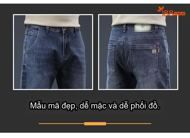 Quần Jean Nam Dáng Ôm Vừa Co Giãn Phong Cách Hàn Quốc Màu Xanh Đậm chi tiết 7