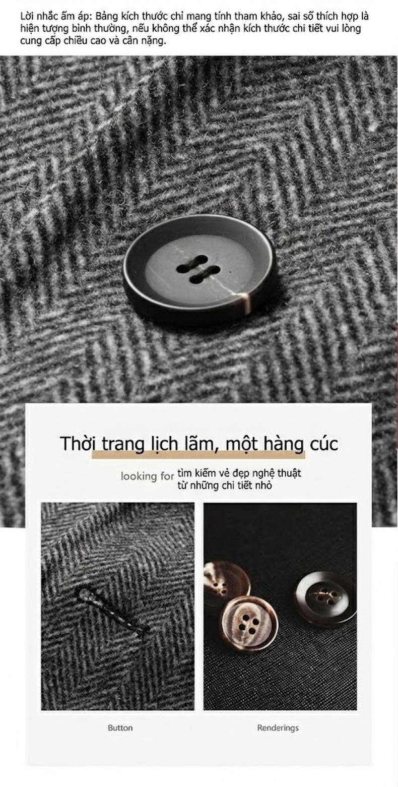 Áo Khoác Dạ Nam Họa Tiết Chevron Lông Cừu Hai Mặt Dáng Ngắn Màu Xám chi tiết 12
