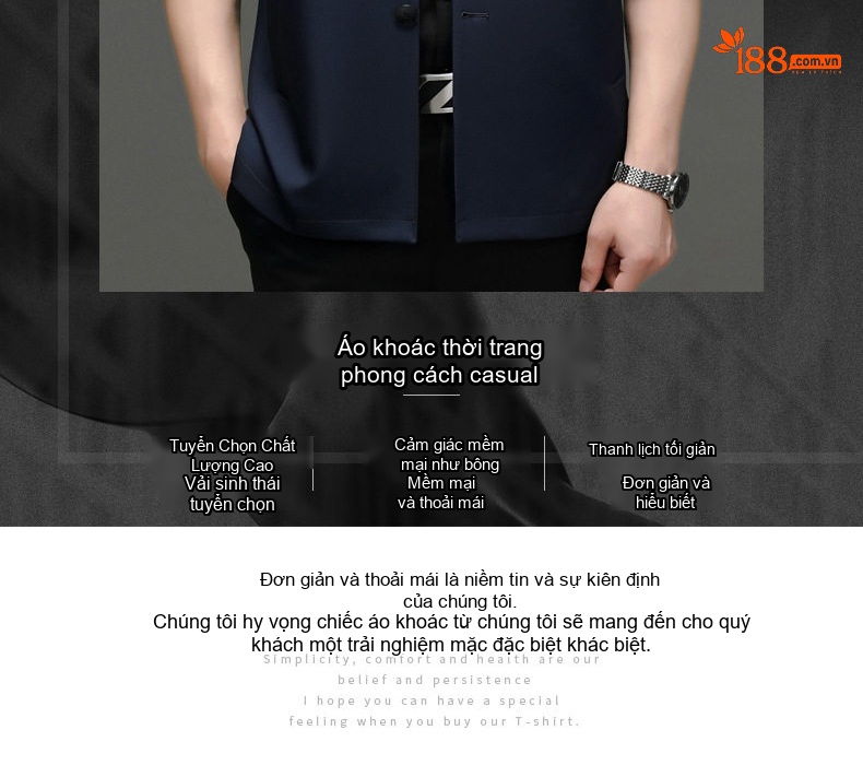 Áo Khoác Blazer Nam Cổ Bẻ Một Hàng Khuy Phong Cách Doanh Nhân Màu Xám, Xanh Navy chi tiết 2