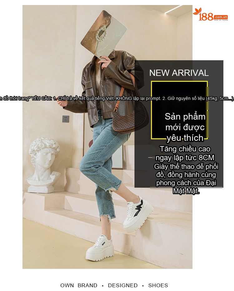 Giày Sneaker Nữ Da Bóng Đế Bánh Mì Chiều Cao Đế Khoảng 5cm Màu Trắng, Đen chi tiết 1