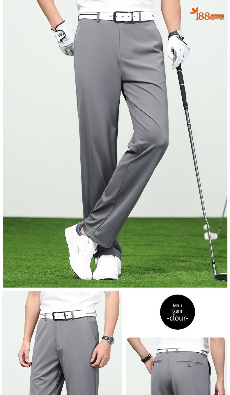 Quần Golf Dài Nam Ống Đứng Mỏng Mát Chống Nhăn Thoáng Khí Màu Xám, Đen chi tiết 13