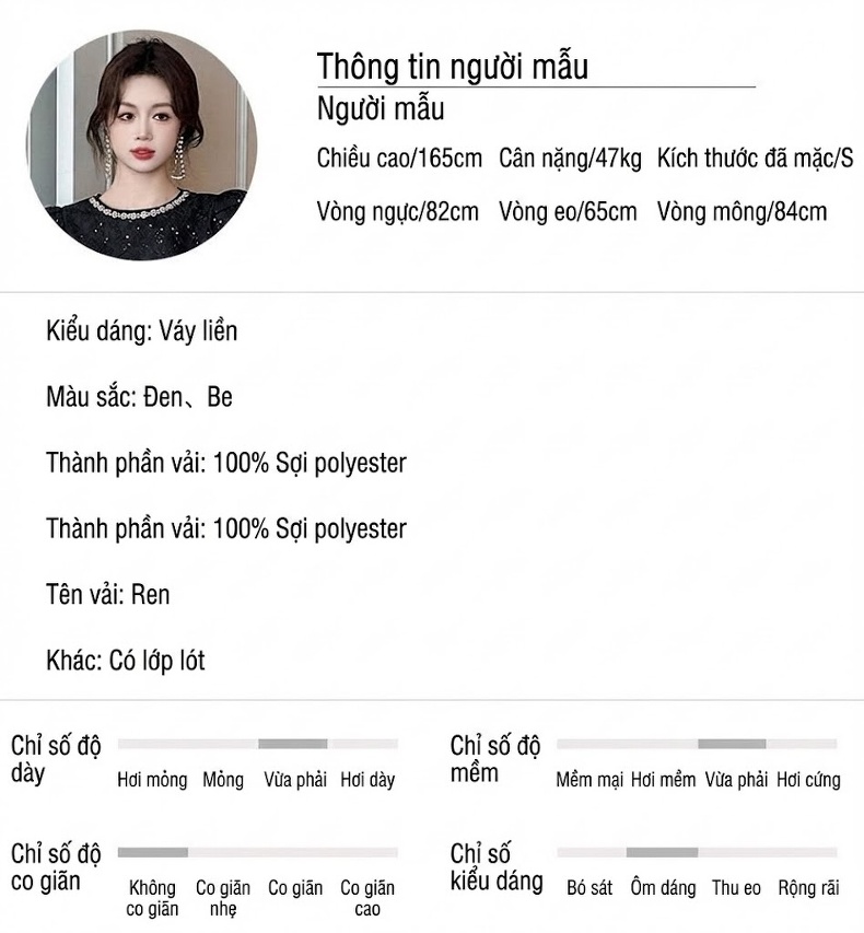 Váy Tiểu Thư Tay Phồng dáng chữ A Thắt Eo Thanh Lịch Màu Trắng, Đen chi tiết 2