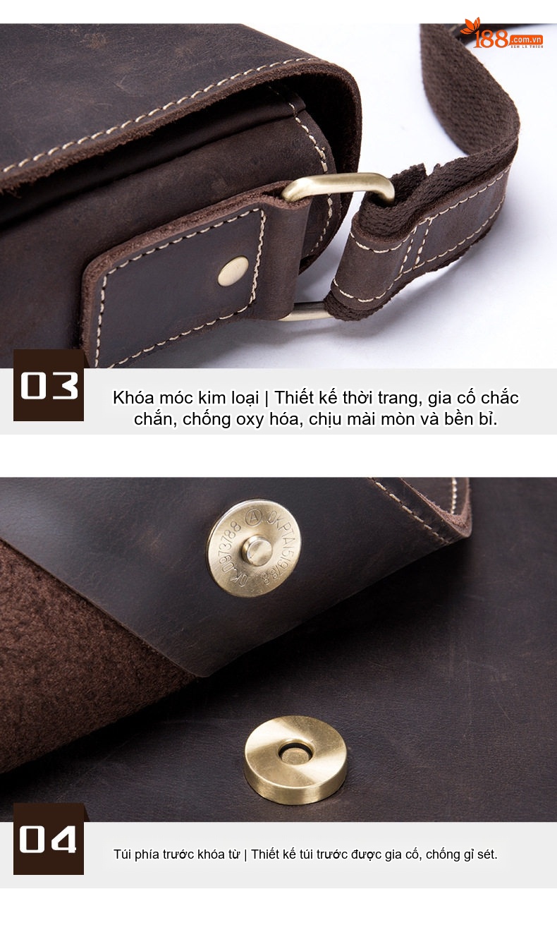 Túi Đeo Chéo Nam Da Bò Mad Horse Phong Cách Âu Mỹ Cổ Điển Màu Nâu chi tiết 14
