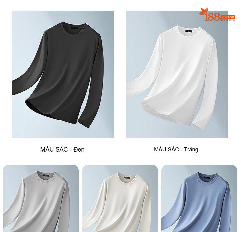Áo Thun Dài Tay Nam Sợi Amoniac Lụa Cotton Áo Kiểu Mặc Lót Cao Cấp Màu Trắng, Xám, Xanh, Nâu... chi tiết 18