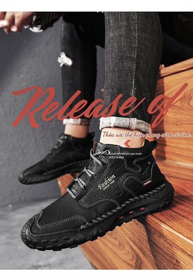 Giày Boot Nam Cổ Cao Dây Buộc Da Bóng Phong Cách Casual Chiều Cao Đế Khoảng 3cm Màu Nâu chi tiết 7