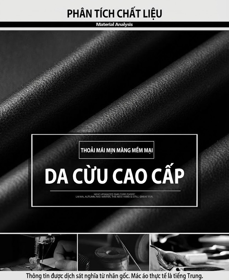Áo Khoác Da Cừu Thật Nam Trung Niên Lót Lông Vũ Cổ Trụ Màu Đen chi tiết 7