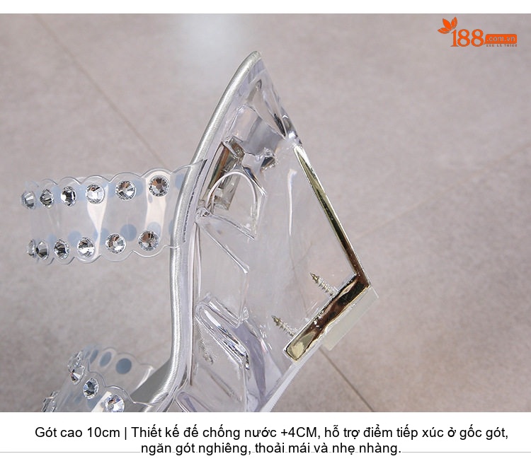Dép Quai Ngang Nữ Đính Đá Chiều Cao Đế 10cm Phong Cách Hàn Quốc Màu Đen, Trắng chi tiết 10