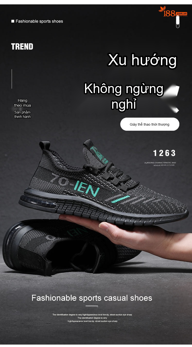 Giày Thể Thao Nam Vải Lưới Thoáng Khí Chiều Cao Đế Khoảng 4cm Màu Đen chi tiết 2