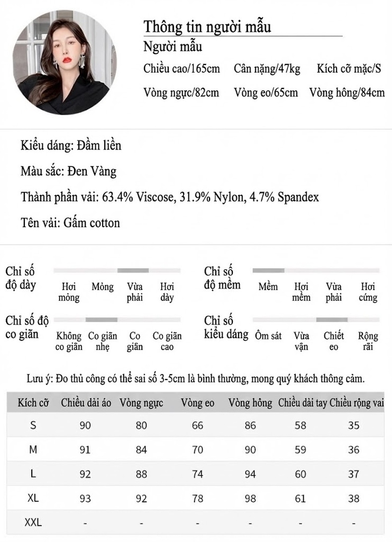 Váy Ôm Body Nữ Dáng Dài Tay Dài Cổ chữ V Màu Đen chi tiết 2