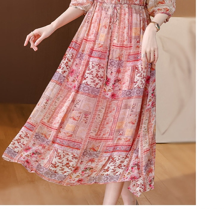 Váy Lụa Tằm In Hoa Dáng Dài Tay Lỡ Phong Cách Thanh Lịch Cho Nữ chi tiết 13