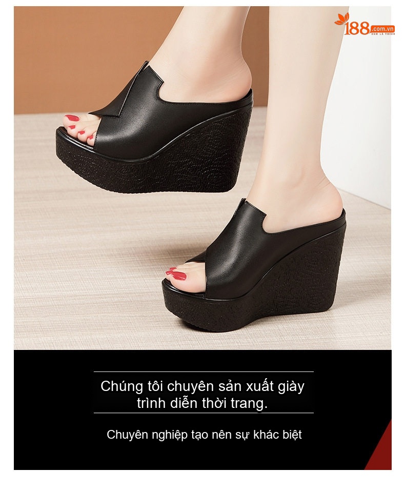 Dép Quai Ngang Nữ Đế Xuồng Da Bóng Chiều Cao Đế 11cm Màu Đen, Trắng, Đỏ chi tiết 2