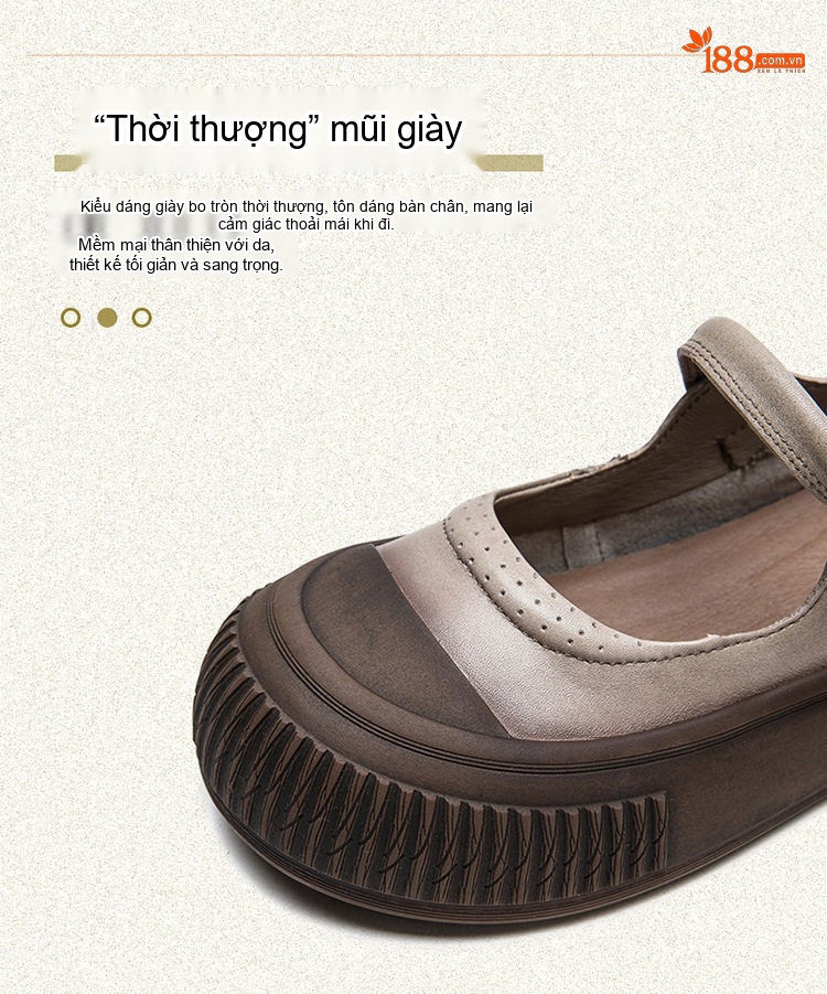 Giày Búp Bê Nữ Quai Dán Phong Cách Retro Chiều Cao Đế Khoảng 3cm Màu Nâu chi tiết 4