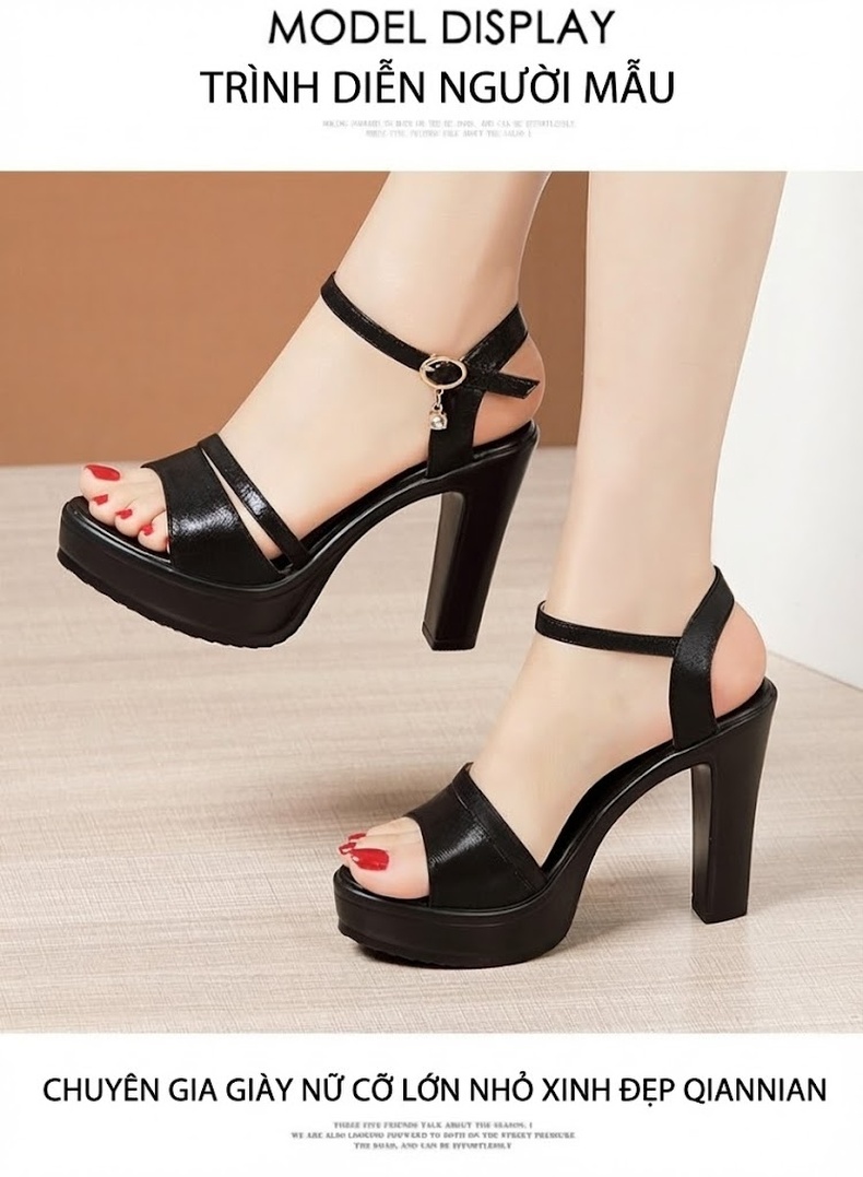 Giày Sandal Cao Gót Nữ Quai Ngang Đế Xuồng Da Bóng Gót Cao 8cm Màu Đen, Đỏ, Bạc chi tiết 11