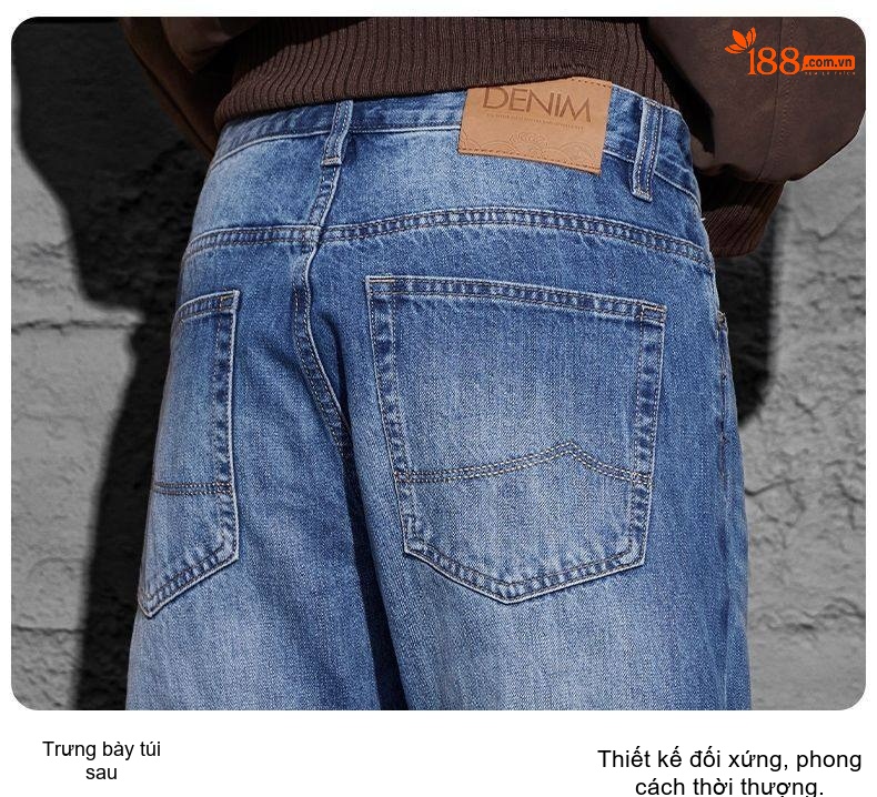 Quần Jean Dáng Rộng Thẳng Đứng Phong Cách Retro Mỹ Thoải Mái Không Kén Dáng Màu Xanh Dương chi tiết 34