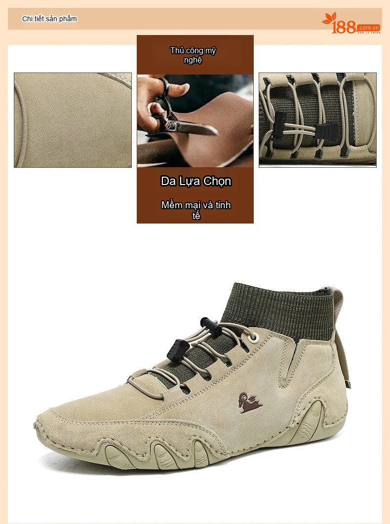 Giày Boot Nam Cao Cổ Da Mờ Lót Lông Chiều Cao Đế Khoảng 3cm Màu Be, Xám chi tiết 4