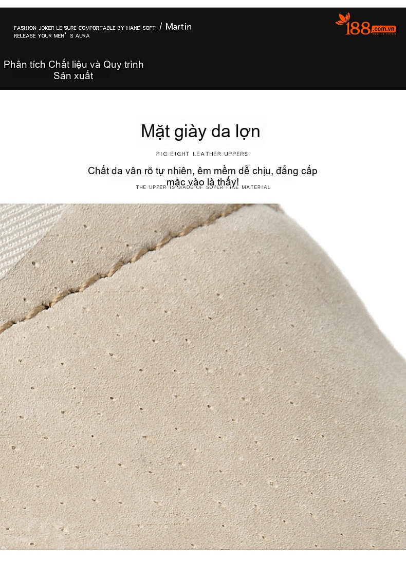 Giày Mọi Nam Vải Lưới Thoáng Khí Da Mờ Chiều Cao Đế Khoảng 3cm Màu Kem, Đen, Xám chi tiết 4