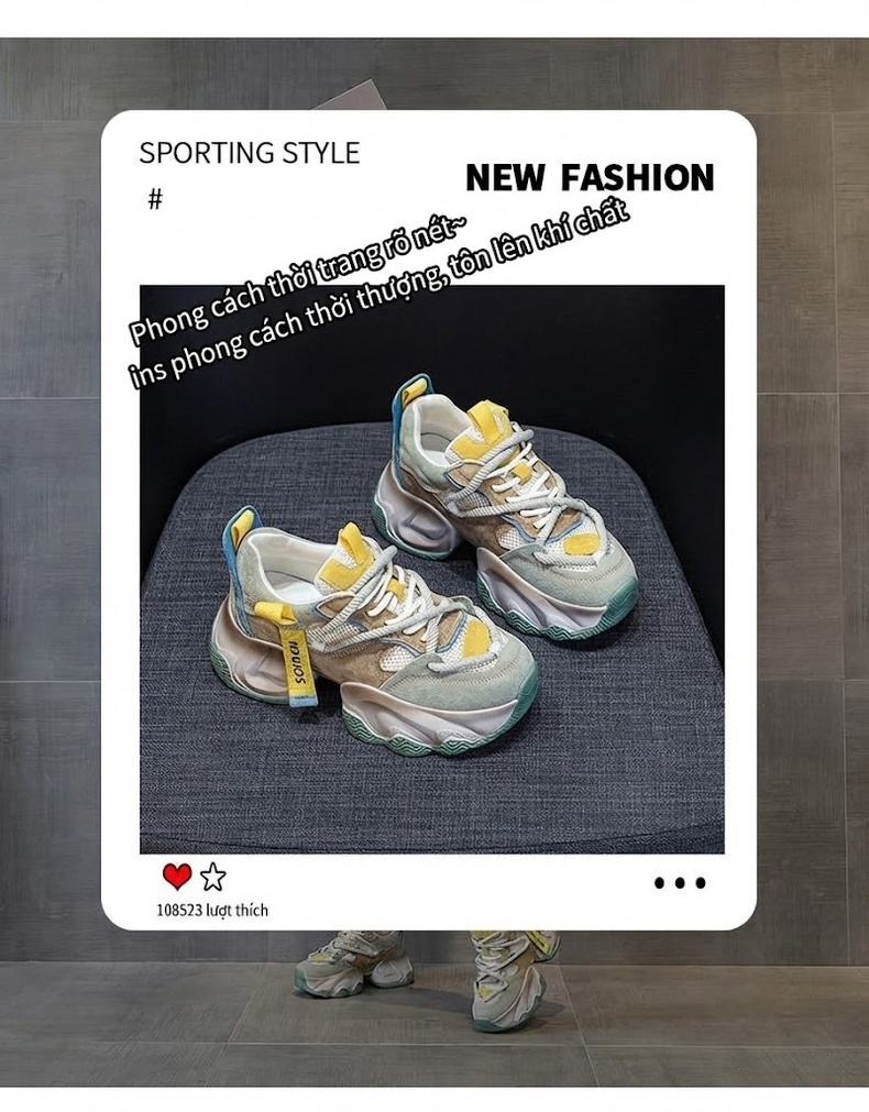 Giày Sneaker Nữ Đế Dày Phong Cách Ulzzang Chiều Cao Đế Khoảng 5cm Màu Trắng, Hồng, Xanh, Xám... chi tiết 5