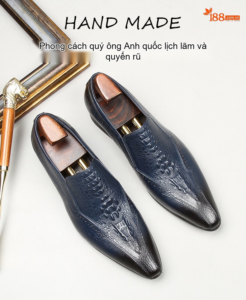 Giày Lười Nam Da Dập Vân Cá Sấu Chiều Cao Đế Khoảng 3cm Màu Đen, Xanh Navy chi tiết 1