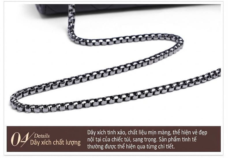 Túi Đeo Chéo Nữ Da Thật Dây Xích Thời Trang Cao Cấp Màu Đen chi tiết 25