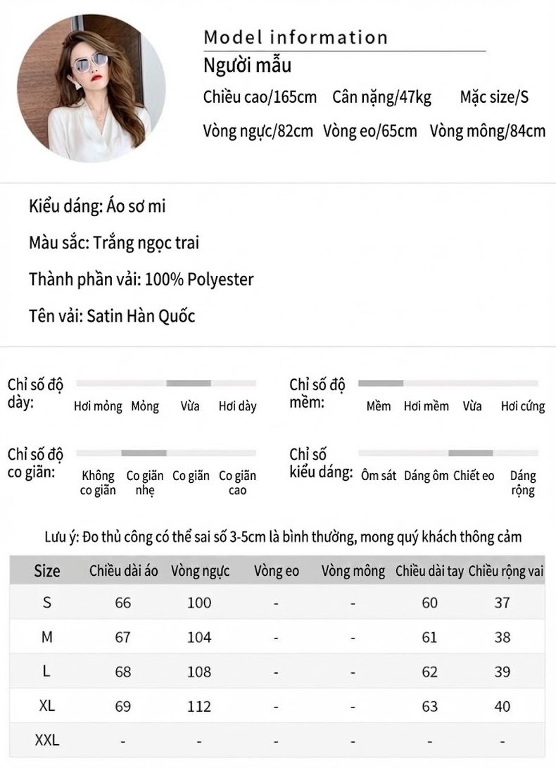 Áo Sơ Mi Nữ Cổ Chữ V Tay Dài Phong Cách Công Sở Thanh Lịch Màu Trắng chi tiết 2