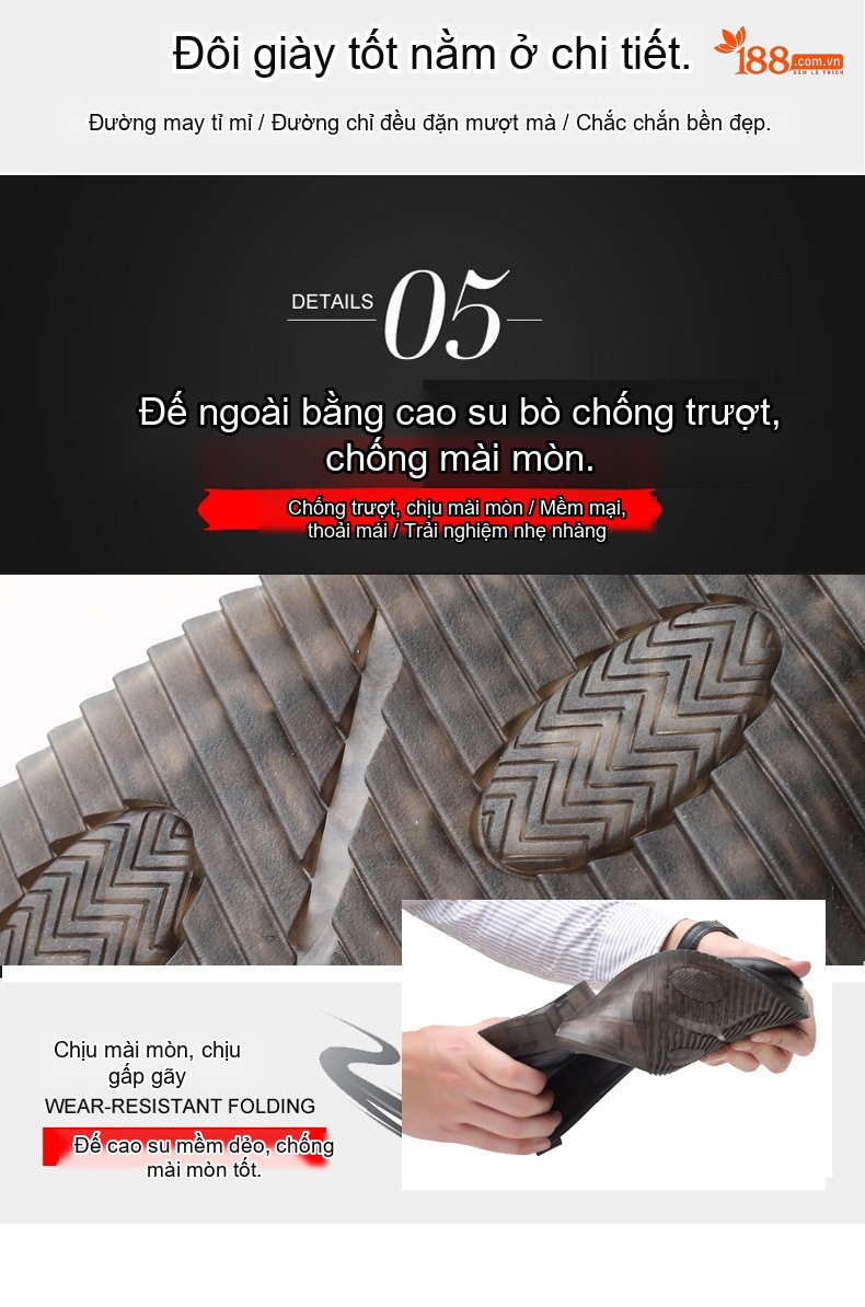 Giày Lười/Giày Tây Nam Da Bò Chiều Cao Đế Khoảng 3cm Màu Đen chi tiết 13