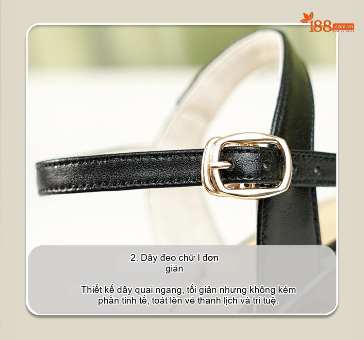 Giày Sandal Cao Gót Nữ Quai Ngang Gót Vuông Da Mềm Gót Cao 7cm - 8cm Màu Đen, Trắng chi tiết 15