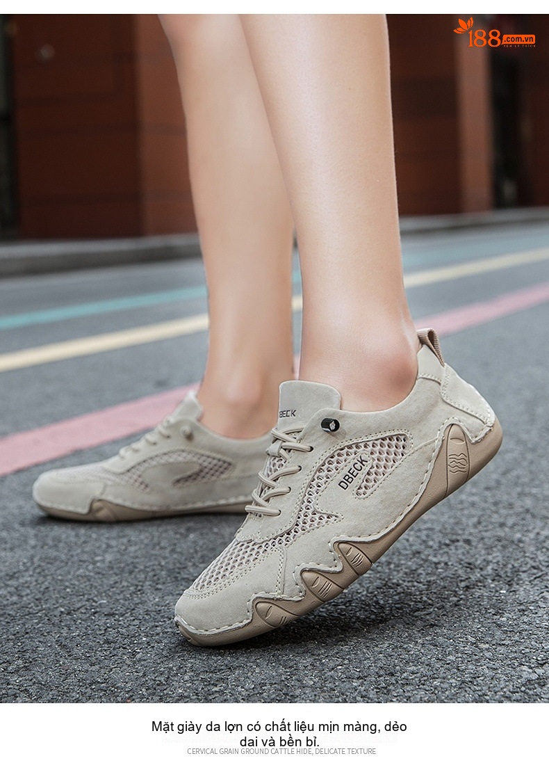 Giày Thể Thao Lưới Thoáng Khí Nam Nữ Da Mờ Outdoor Chiều Cao Đế Khoảng 3cm Màu Kem, Hồng chi tiết 24
