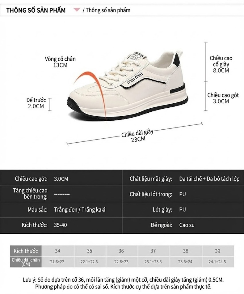 Giày Thể Thao Nữ Da Thật Đế Dày Chiều Cao Đế Khoảng 4cm Màu Trắng chi tiết 3