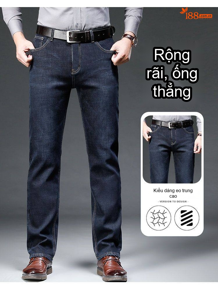 Quần Jean Nam Ống Đứng Lót Lông Dày Dặn Màu Xanh Dương chi tiết 8