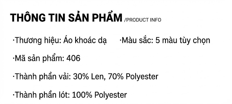 Áo Khoác Dạ Nam Lông Cừu Hai Cổ Áo Dáng Ôm Chống Lạnh Màu Đen, Nâu, Xám, Xanh Navy chi tiết 17