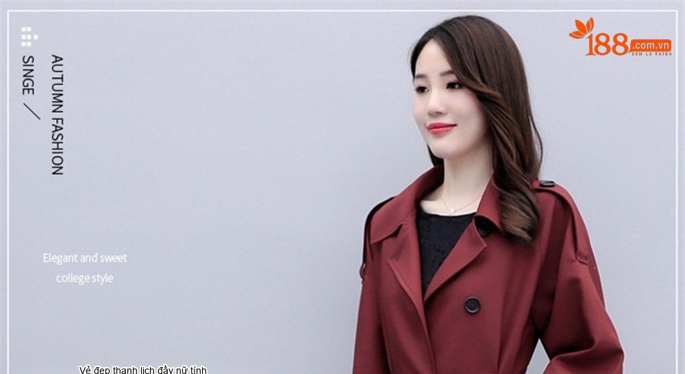 Áo Khoác Gió Nữ Dáng Dài Thanh Lịch Màu Đỏ, Be chi tiết 5