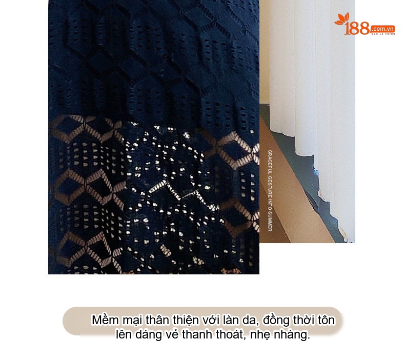 Váy Ren Nữ Dáng Dài Thanh Lịch Màu Đen chi tiết 7