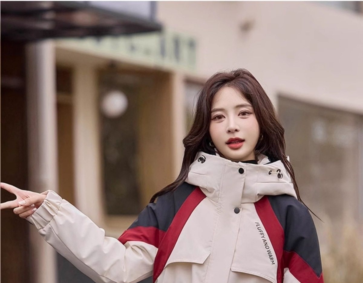 Áo Khoác Phao Nữ Dáng Dài Vừa Người Kiểu Parka Công Sở Lót Lông Vịt Màu Kem, Đỏ, Đen chi tiết 16