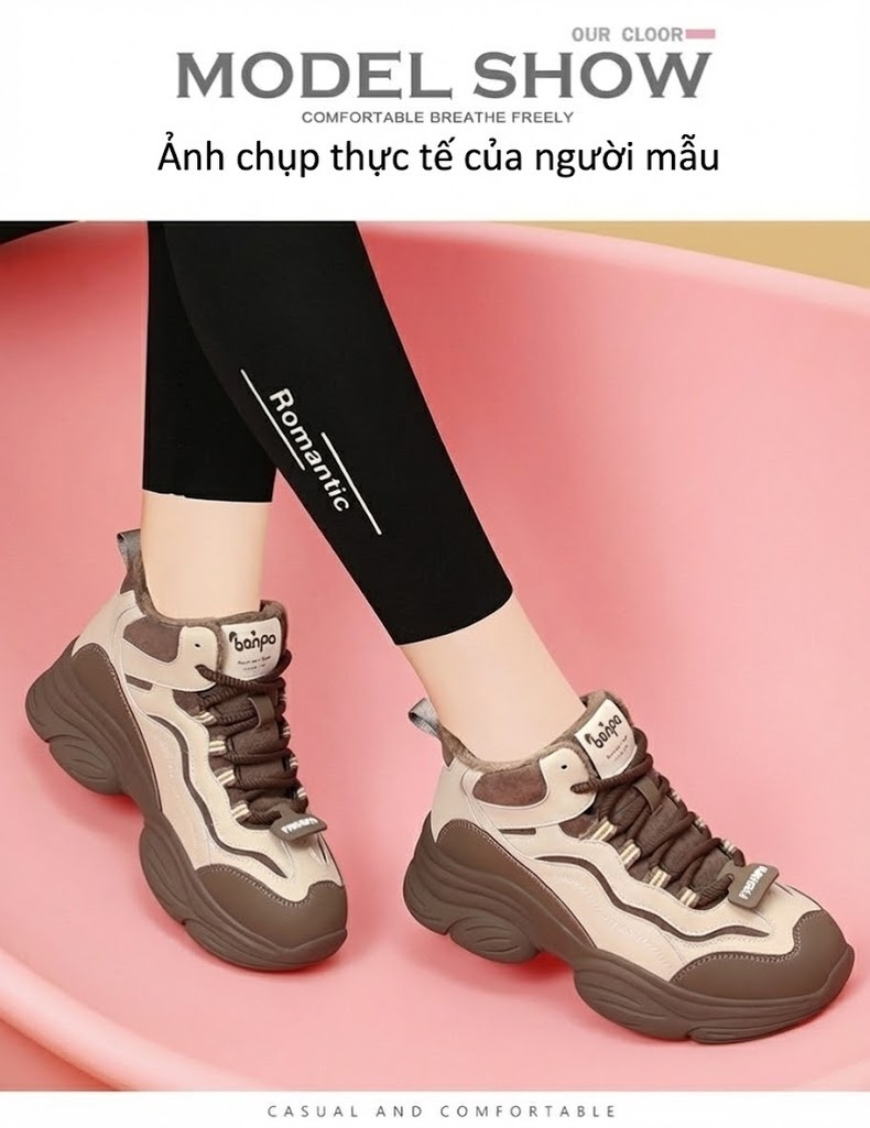 Giày Thể Thao Nữ Da Bóng Đế Mềm Tăng Chiều Cao Khoảng 5cm Lót Lông Giữ Ấm Màu Đen, Nâu chi tiết 8