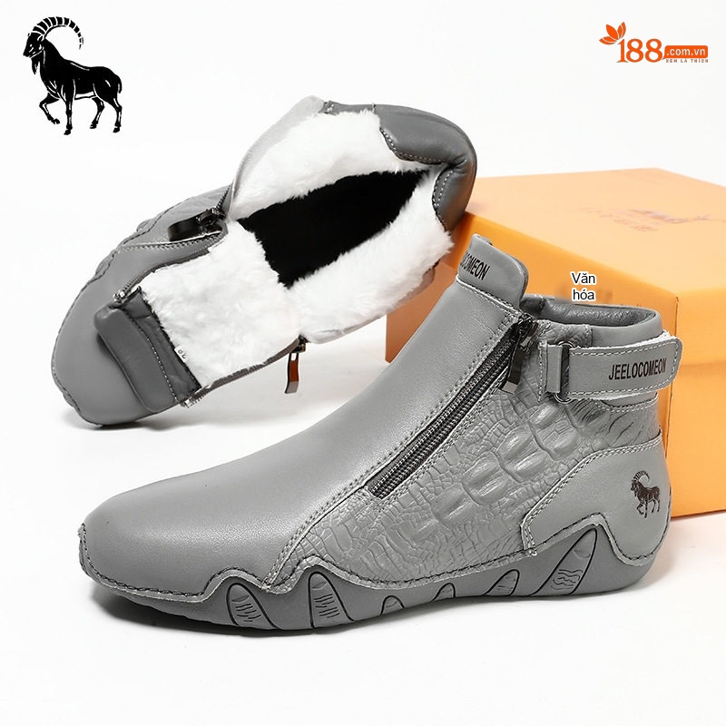 Giày Martin Cao Cổ Da Thật Khóa Kéo Đế Cao 3cm chi tiết 43