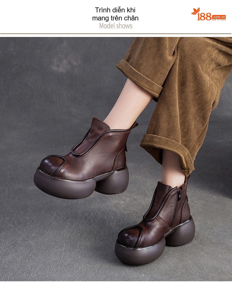 Boot Nữ Da Bò Lót Lông Cao Cấp Chiều Cao Đế Khoảng 6cm Màu Đen, Nâu chi tiết 6