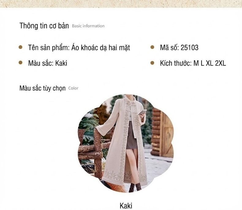 Áo Khoác Dạ Nữ Dáng Dài Thêu Họa Tiết Cổ Tàu Phong Cách Trung Hoa Màu Kem chi tiết 5