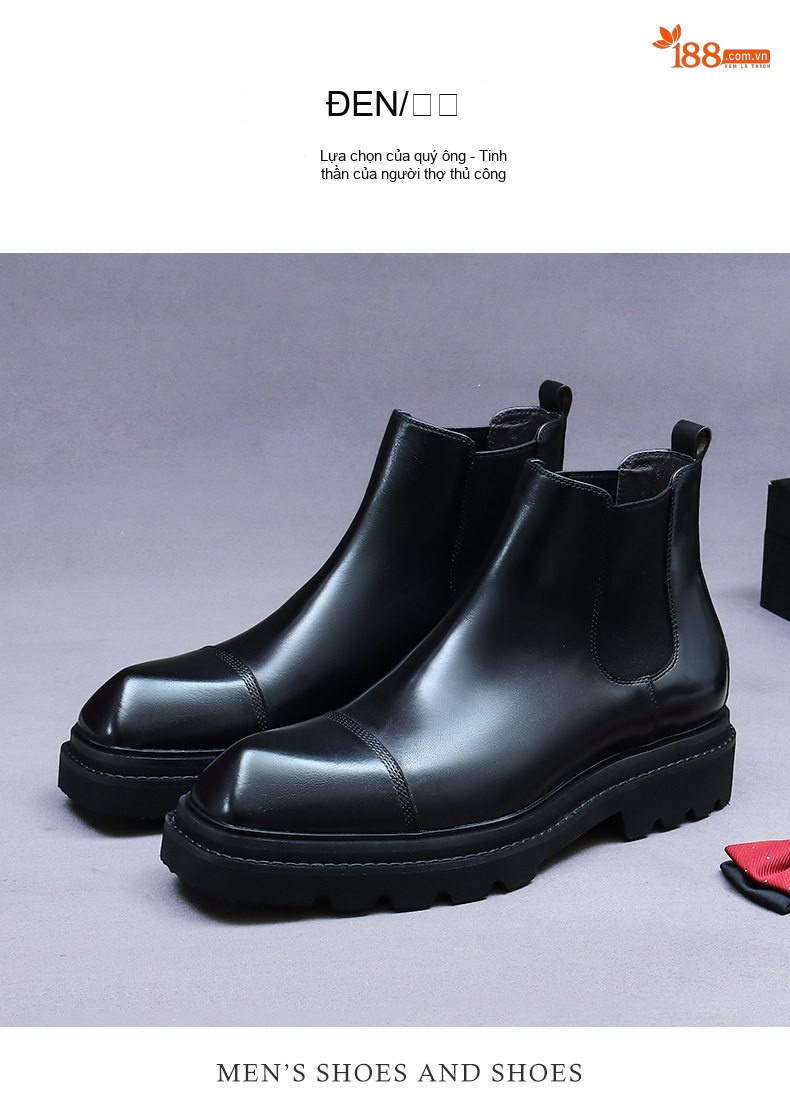 Giày Chelsea Boot Nam Da Thật Đế Dày Chiều Cao Đế Khoảng 4cm Màu Đen, Nâu chi tiết 3