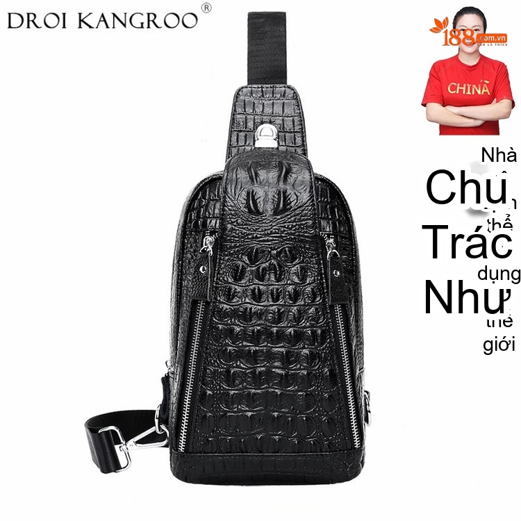 Túi Đeo Ngực Nam Da Bò Vân Cá Sấu Da Sáp Màu Nâu chi tiết 7