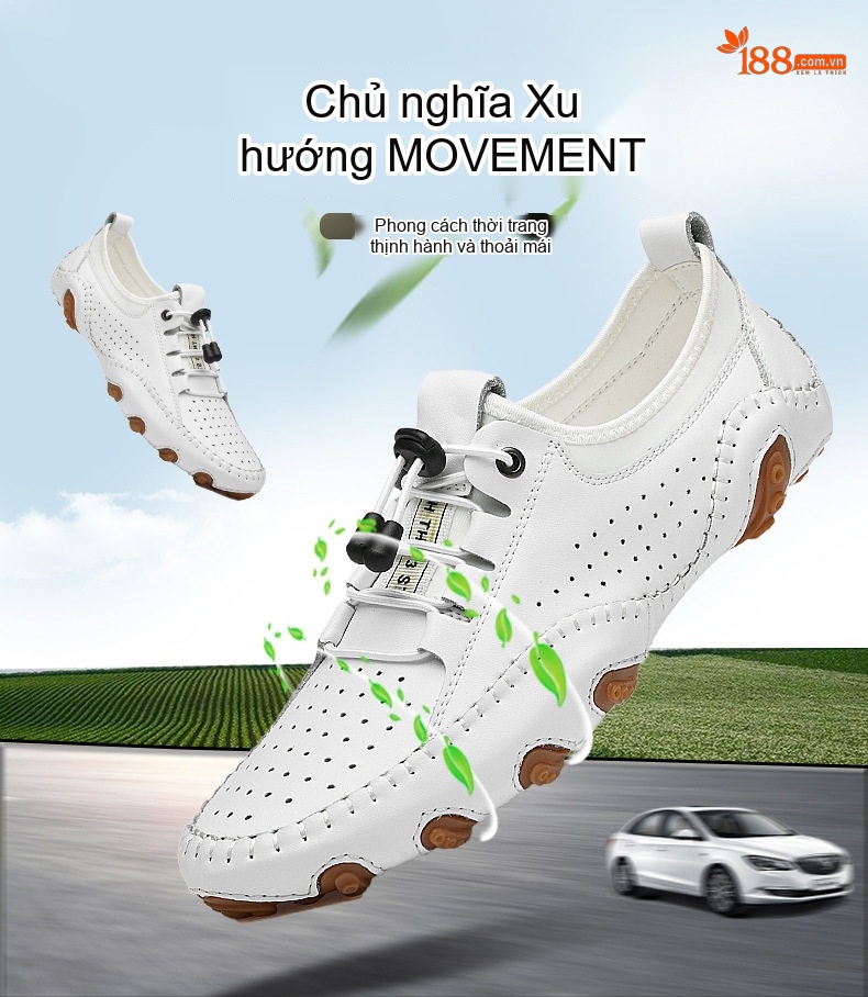 Giày Lười Nam Da Bóng Thoáng Khí Chiều Cao Đế Khoảng 2cm Màu Nâu, Trắng, Xanh Navy, Đen... chi tiết 1