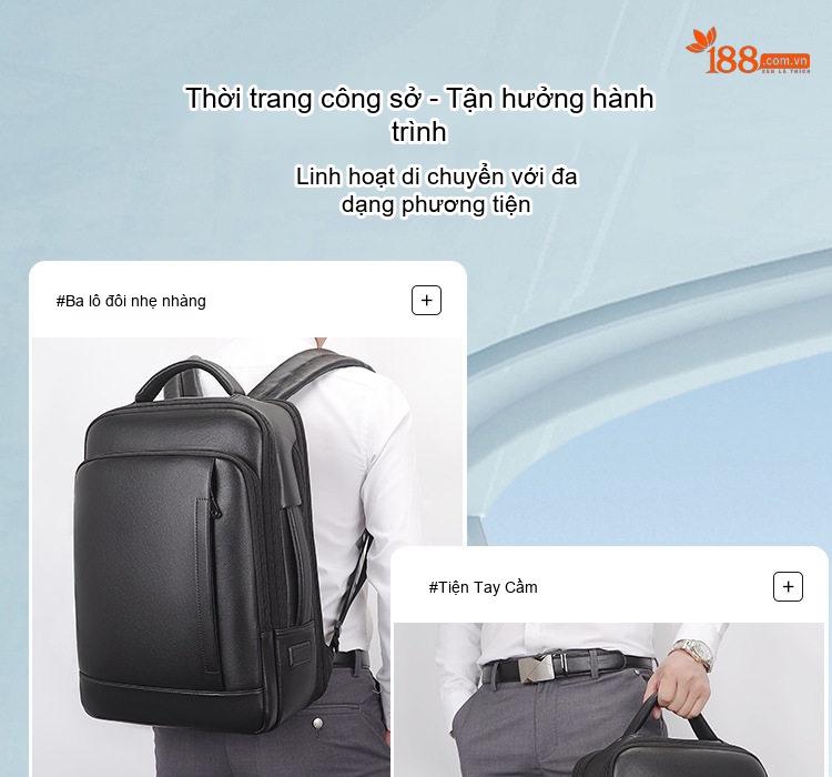 Balo Da Bò Công Sở Du Lịch Đựng Laptop 15.6 Inch Màu Đen chi tiết 2